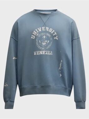 Golden Goose University Venezia Distressed Crewneck Sweatshirt - Blue
